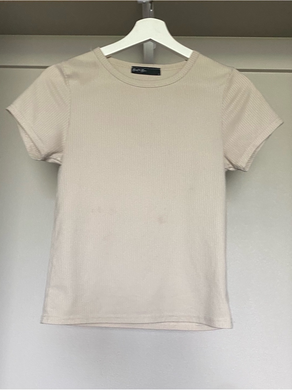 Cream Short Sleeve Ribbed Tee